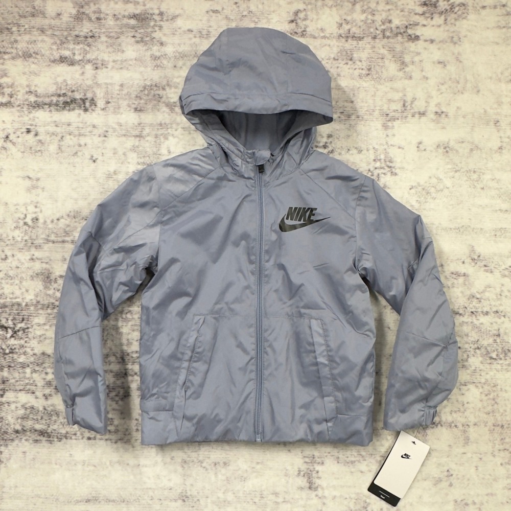 NWT - Nike Glacier Grey Frost Hooded Water Repel Jacket Coat Boys 7 - 86C531-G48